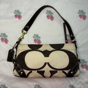 Y2K Coach Carly Signature Brown Ivory Canvas Shoulder Bag